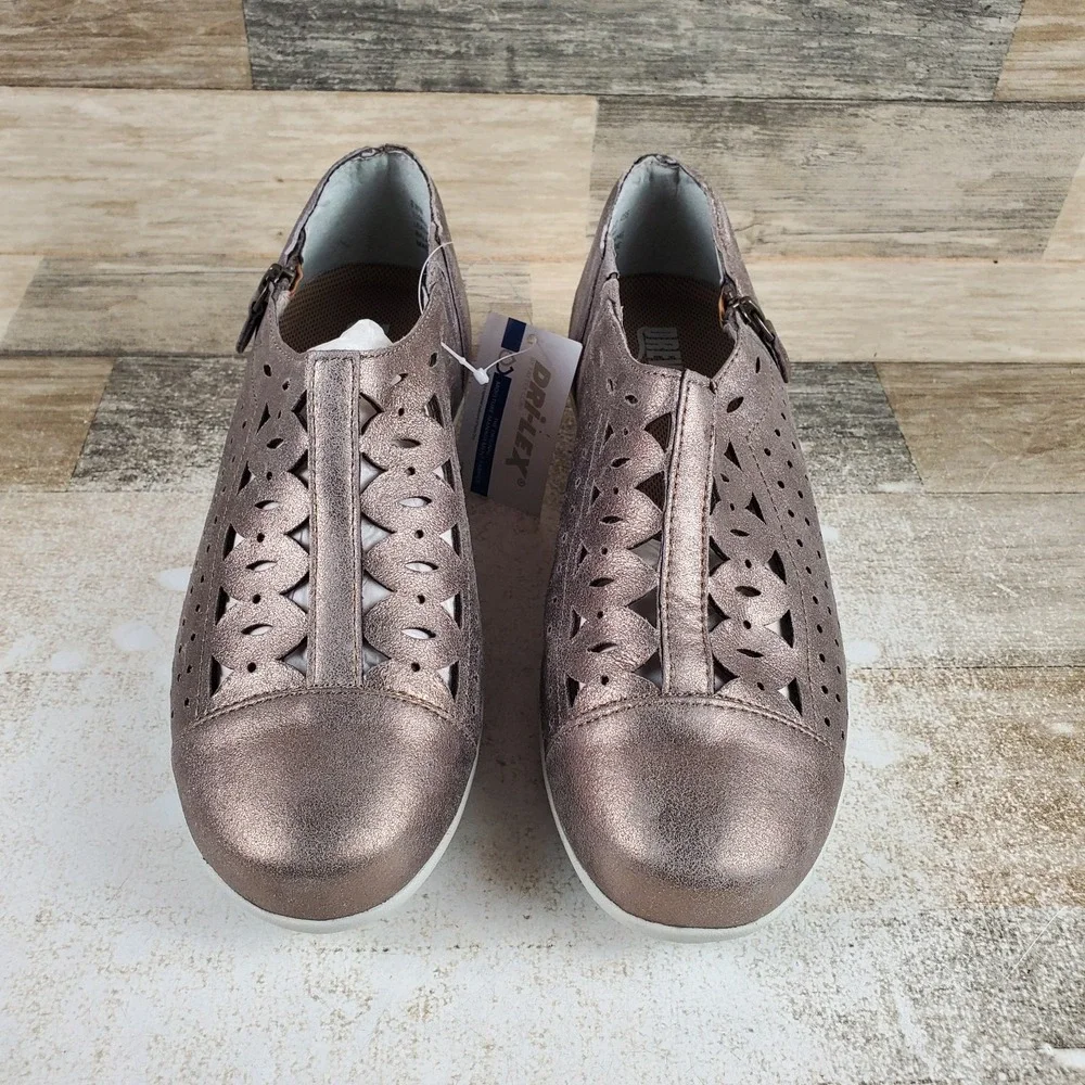 Drew Metro Womens Shoes Sz 8 WW Dusty Taupe Leather Side Zipper Round Toe